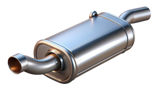 parts and repair equipment 3D concept Shiny exhaust muffler for automotive use on a black background.