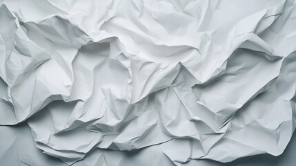 Fototapeta premium Close up of crumpled white paper texture showing abstract patterns and shadows in the background