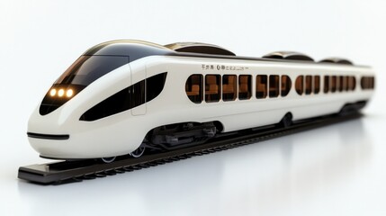 Fototapeta premium Modern high-speed train on tracks, isolated on white.