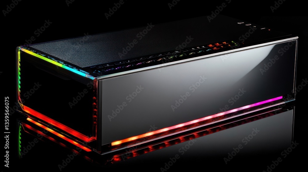 Aufkleber futuristic computer component with rgb lighting on a reflective surface