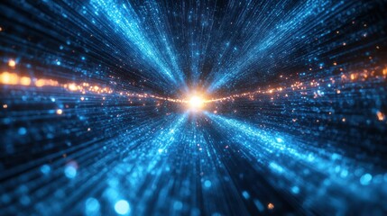Abstract Blue and Orange Light Tunnel: A Journey Through Digital Space
