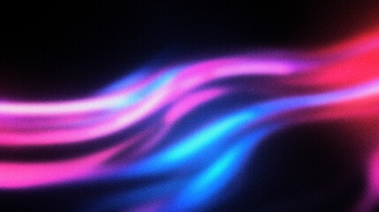 Grain noise texture Abstract flowing lights, pink, blue, and red waves against dark background