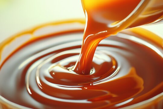 Captura ultra-realista de jarabe derram&aacute;ndose en un recipiente claro