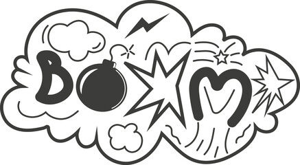 Boom effects and explosion elements vector. Comic-style zap, bam, and smoke sketch elements for dynamic