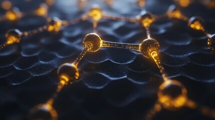 A molecular structure in a futuristic research center with glowing particles, showcasing holographic visuals and futuristic scientific advancements