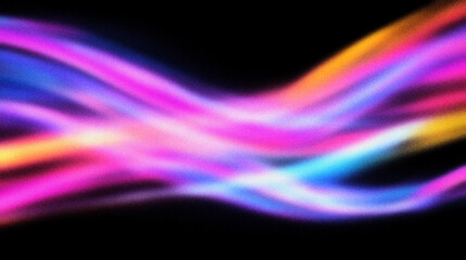 Grain noise texture Abstract wavy lines flow, blend of pink, blue, yellow on black background