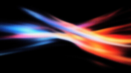 Grain noise texture Blurred colorful light trails contrast on black. Abstract movement