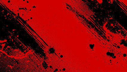Red grunge background with grime and halftone spots.