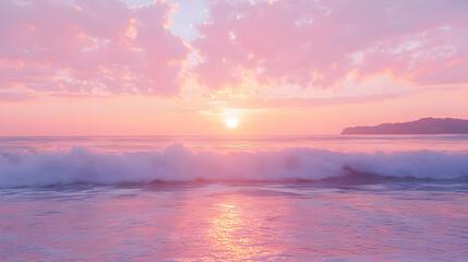 Obraz premium Pastel Pink Sunset Over Ocean Waves