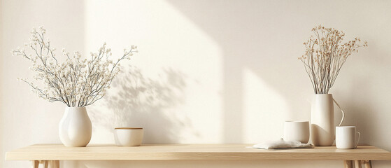 A white shelf with a vase and a bowl on it