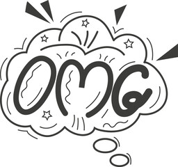 OMG word, comic-style explosion effects and dynamic elements, including zap, bam