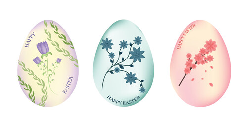 Bright Floral Easter Eggs with Glow. Colorful Easter Eggs with Flowers. Happy Easter Eggs with Elegant Blossoms
