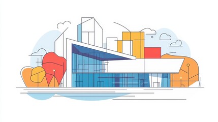Fototapeta premium A modern building design illustration with colorful architectural elements presented