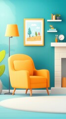 Cozy Yellow Armchair in Bright Living Room with Decorative Elements