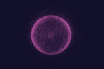Futuristic Neon Sphere with Pink Network Lines on Dark Background.