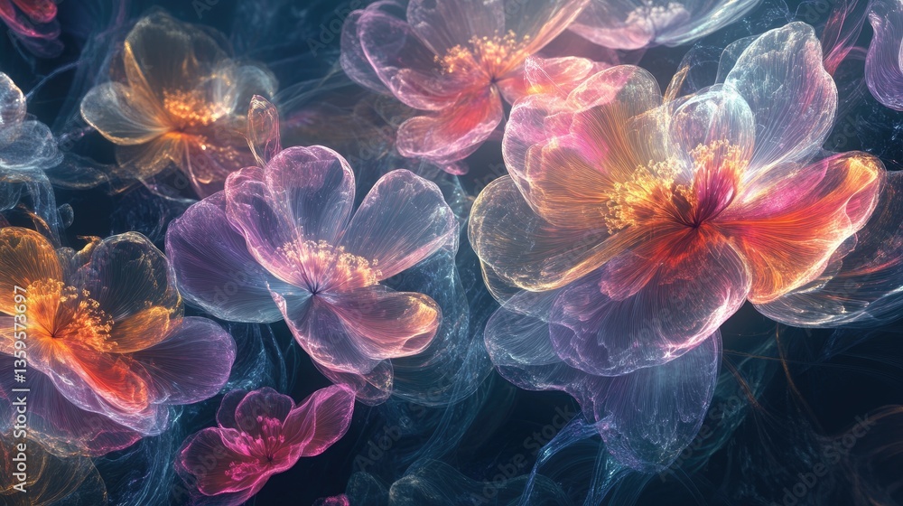 Aufkleber ethereal floral patterns in soft colors creating a dreamlike abstract digital artwork background