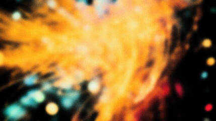 Grain noise texture Blurry golden and teal celestial abstract art on a black background