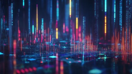 Abstract digital landscape with vibrant data streams and circuit patterns