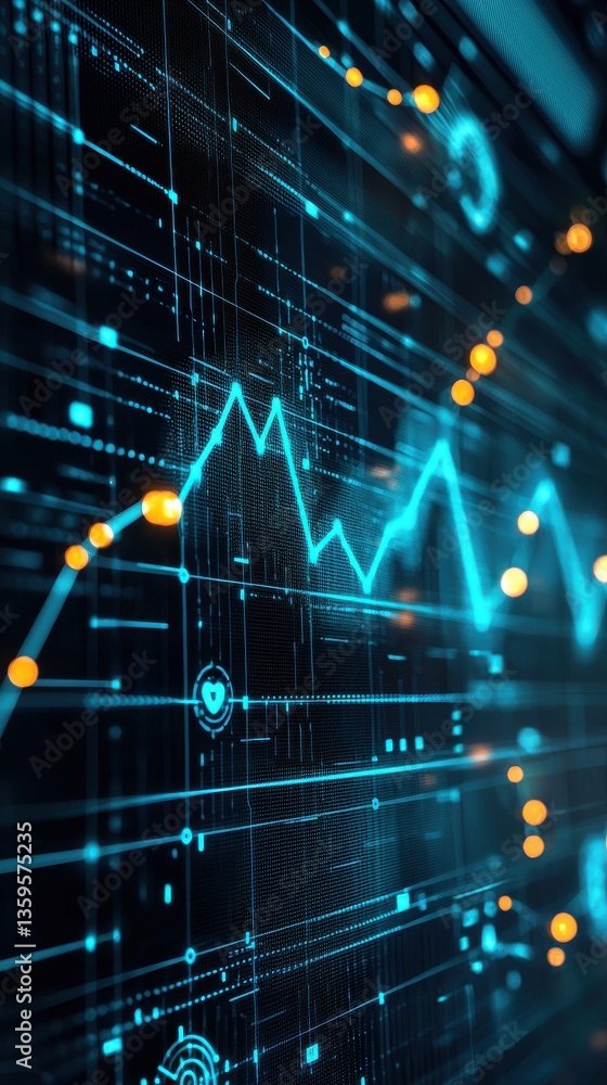 Poster abstract digital data visualization with graph and neon elements