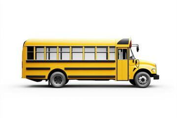 A classic yellow school bus parked on a white background, symbolizing education. isolated on white background.
