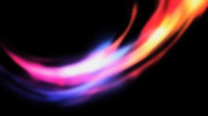 Grain noise texture Colorful light painting curves across a deep, dark background