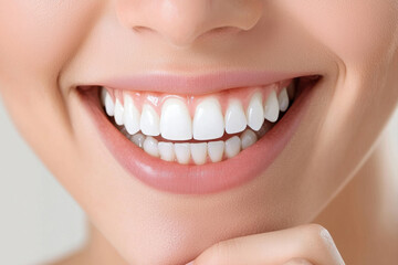 Fototapeta premium A close-up of a smiling woman showcasing her bright, healthy teeth.