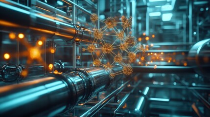 A biotechnology innovation in a advanced molecular facility with high contrast, showcasing 3D molecular projections and futuristic scientific advancements