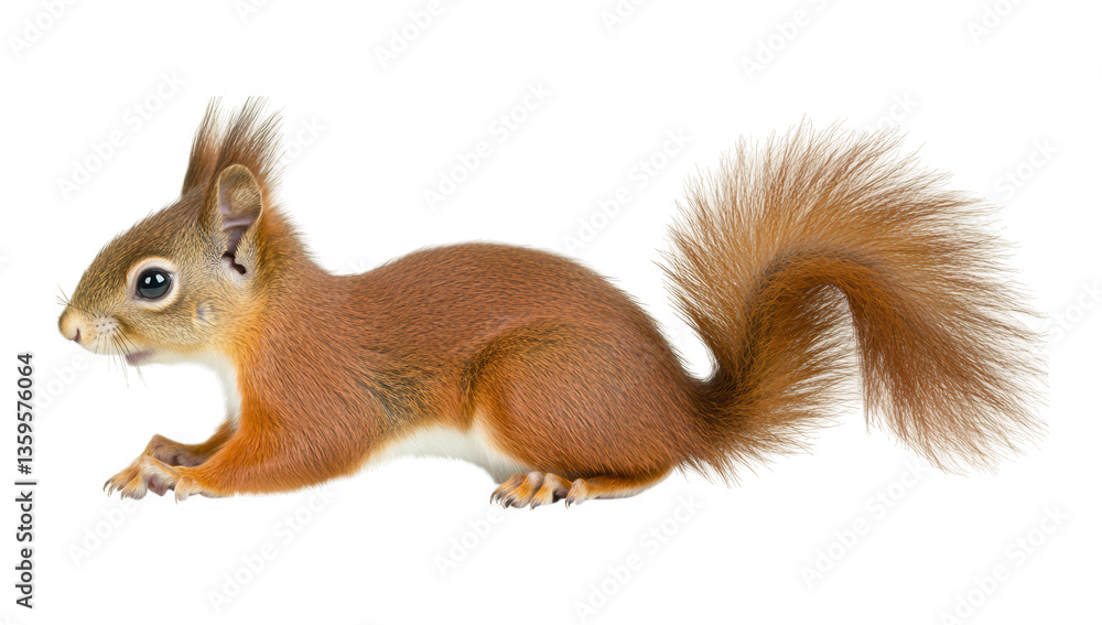 Poster a squirrel in a side profile view showcasing its bushy tail and distinctive features. animal's vibra