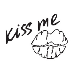 lips and lettering kiss me vector composition black and white graphics doodles hand drawn illustration on a white background the basis for the design of postcards textiles tableware and printing