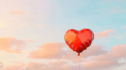 Obraz premium A heart-shaped balloon floats against a pastel sky, symbolizing love and joy.