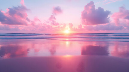 Pink Sunset Over Calm Beach
