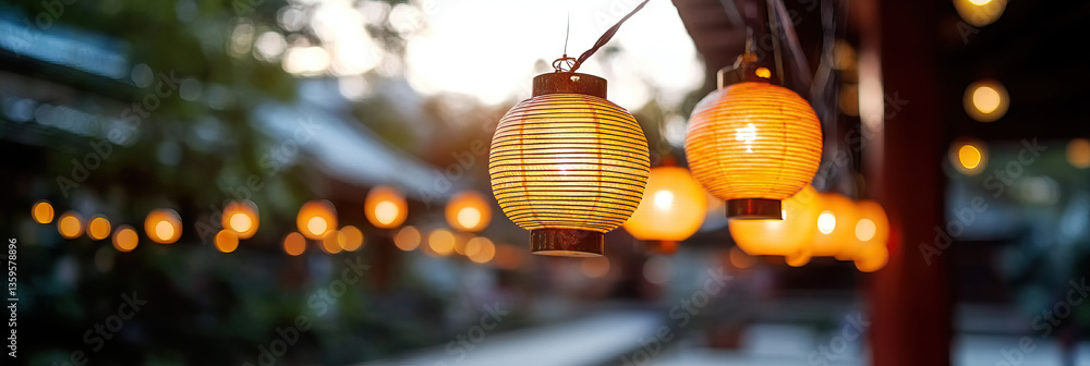 Poster string of illuminated japanese paper lanterns
