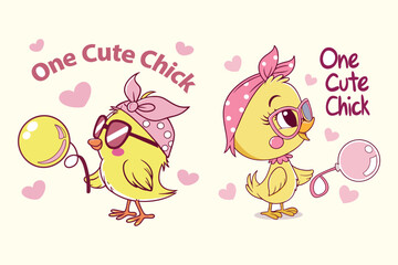 A digital illustration of a cartoon-style character, a cute Chick, Happy Easter vector isolated on a white background.