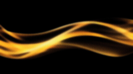 Grain noise texture Golden, blurred waves flow across a black background. Abstract & dreamy