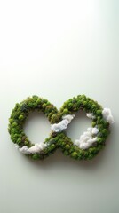 An infinity symbol made of lush green trees and fluffy white clouds, Representation of circular economy, sustainability, SDG, and renewable natural cycles