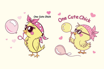 A digital illustration of a cartoon-style character, a cute Chick, Happy Easter vector isolated on a white background.