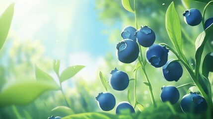 Sunlit Blueberry Bush: A Vibrant Summer Scene