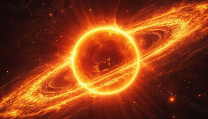 Fototapeta premium Cosmic Sun Surrounded by Bright Rings and Fiery Colors 
