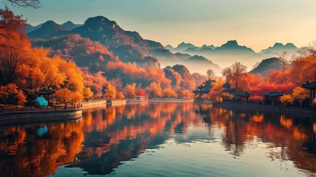 amazing Kunming Lake in Beijing, China, autumn day


