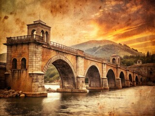 Obraz premium Vintage Besletsky Bridge Sukhumi Georgia, Queen Tamara Era, Ancient Stone Arch Bridge Photography
