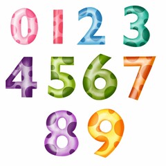 Set of numbers, isolated different colors foil balloons with numbers from 0 to 9, 