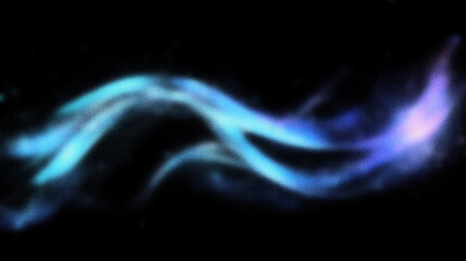 Grain noise texture Light trails form abstract blue, white, and purple shapes on black