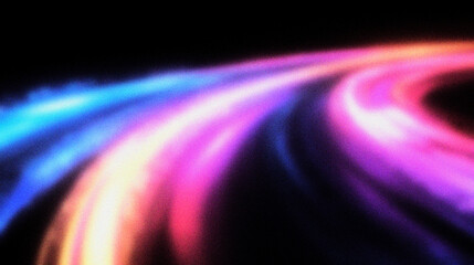 Grain noise texture Luminous multicolored trails against a dark, blurred background