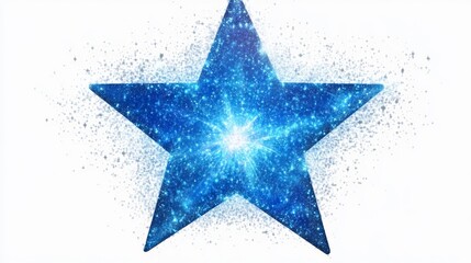 sparkling blue star radiating light with a shimmering outer glow against a white backdrop