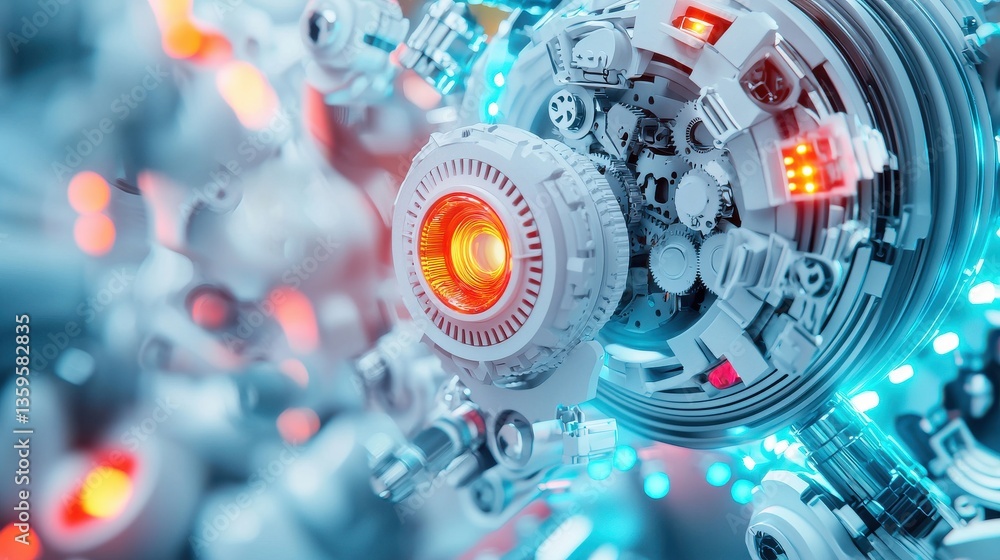 Poster futuristic 3d rendering of high-tech mechanical device with lights