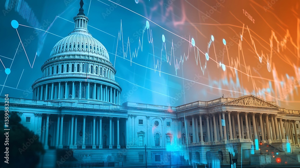 Wall mural a digitally enhanced image showcasing the u.s. capitol building with financial graphs, symbolizing t