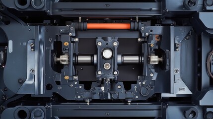 An overhead view of a rubber extruder machine, featuring technical precision and industrial details on a black matte backdrop