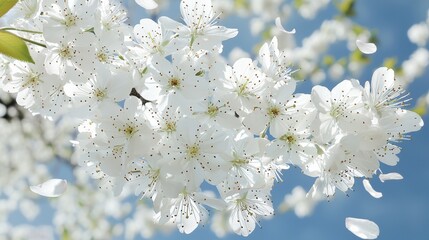 Obraz premium Breezy spring blossoms blooming in nature close-up shot of cherry flowers against a blue sky