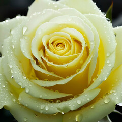 Yellow rose with dew drops, created with Generative AI