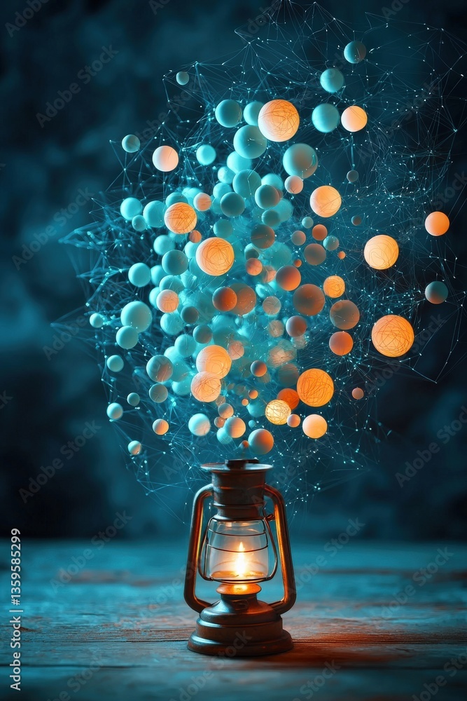 Poster speech bubbles forming a glowing web around a lantern, symbolizing intricate relationships